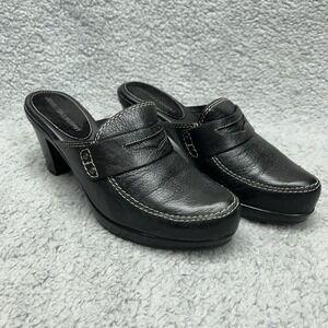 Johnston & Murphy Becky Clog Womens 6.5 M Black Leather Mules Heels